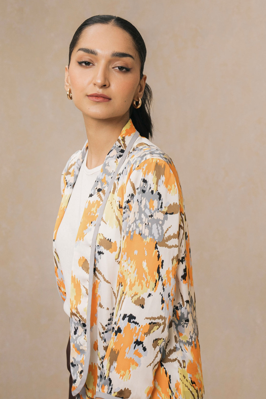 Orange Multi Printed Silk Shrug