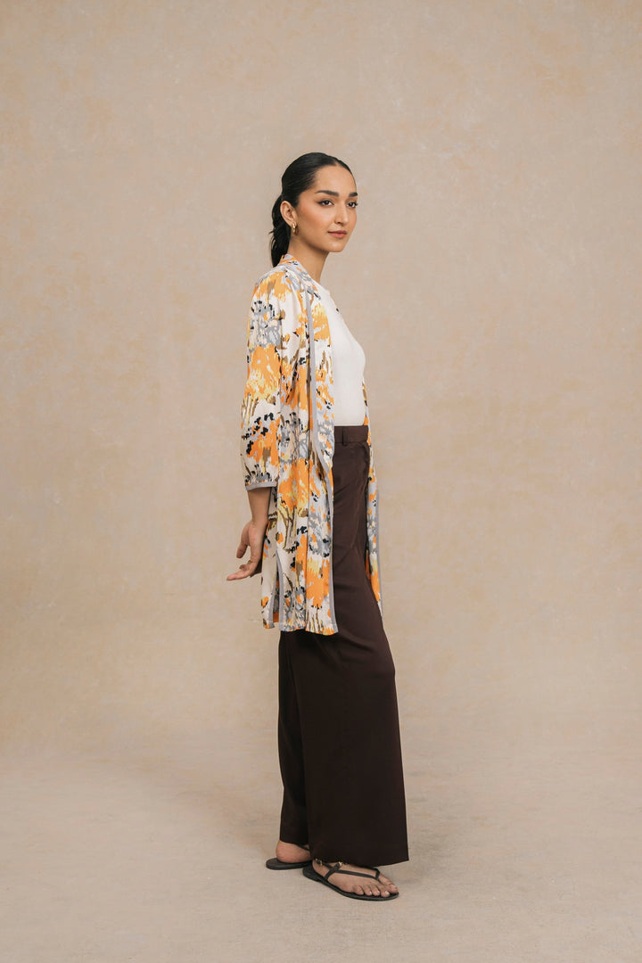 Orange Multi Printed Silk Shrug