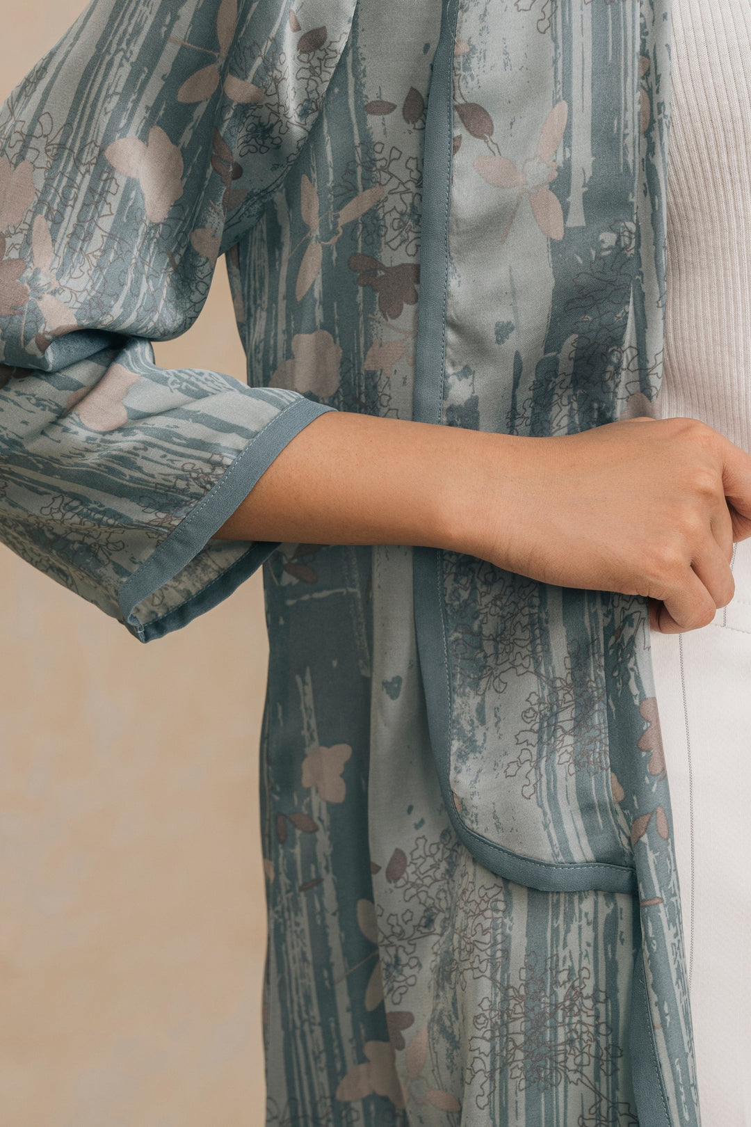 Bluish Grey Multi Printed Silk Shrug