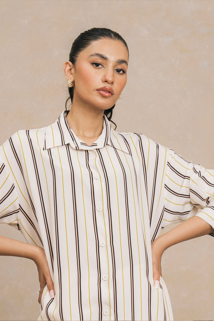 Multi Striped Knee Length Shirt