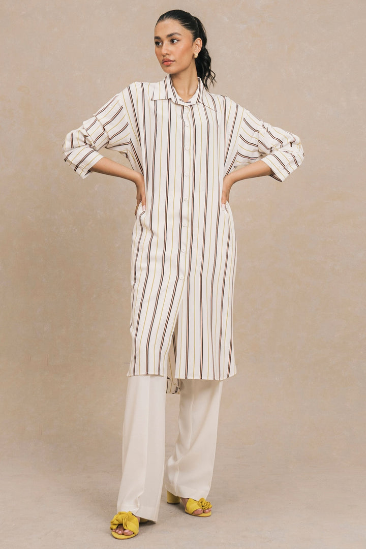 Multi Striped Knee Length Shirt