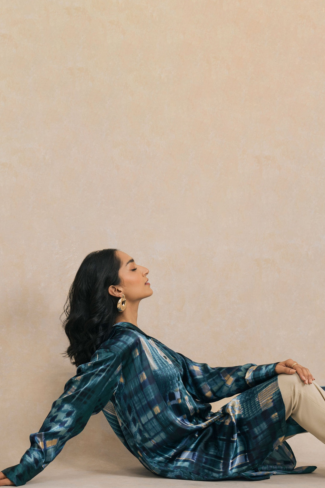 Blue Silk Knee Length Shirt