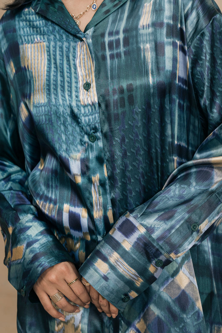 Blue Silk Knee Length Shirt