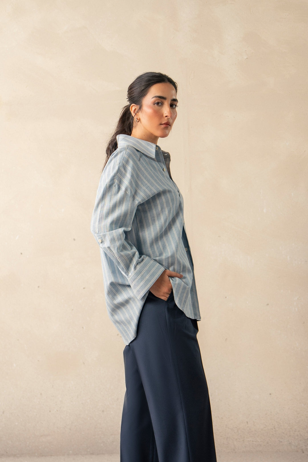 Sky Blue Striped Linen Shirt