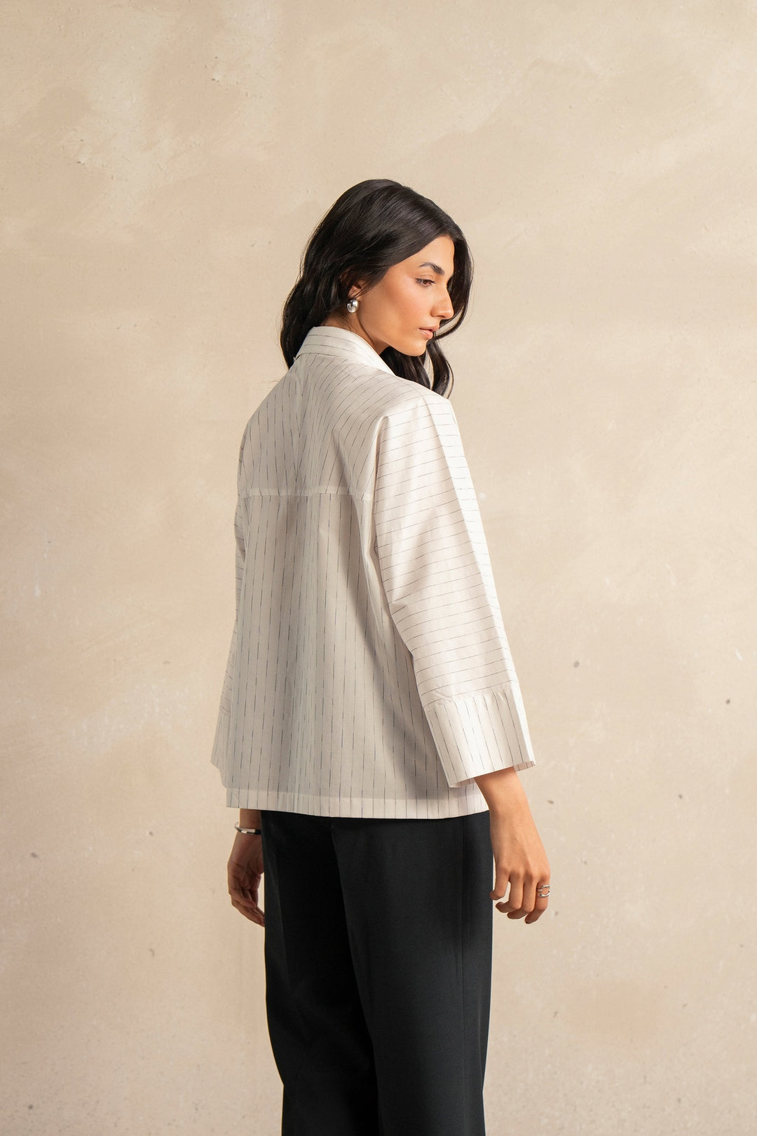 White Stripped Shirt With Yoke Detail