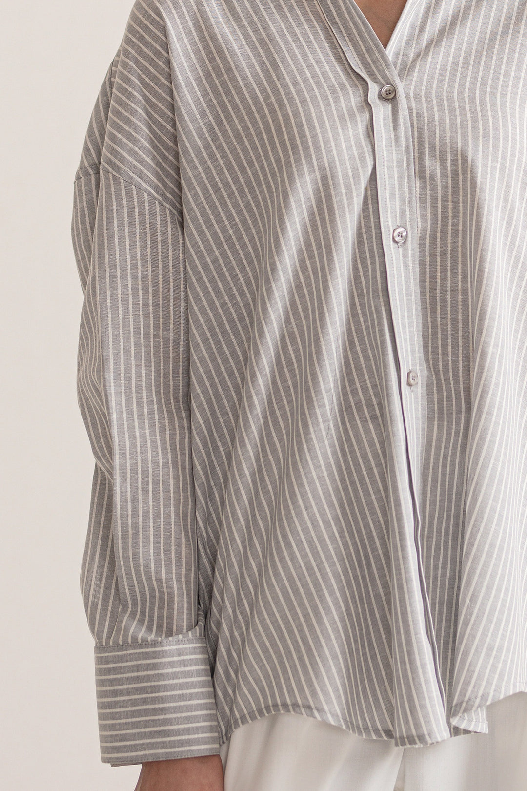 Grey &amp; White Striped Linen Shirt