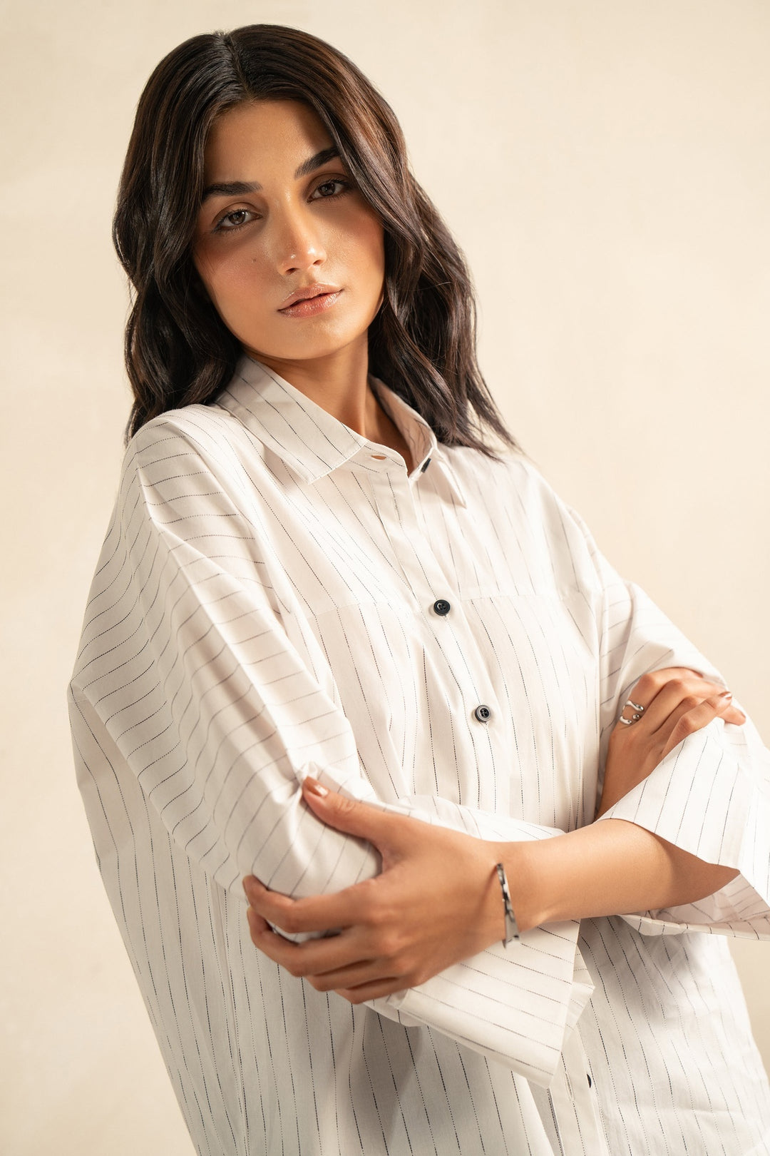 White Stripped Shirt With Yoke Detail