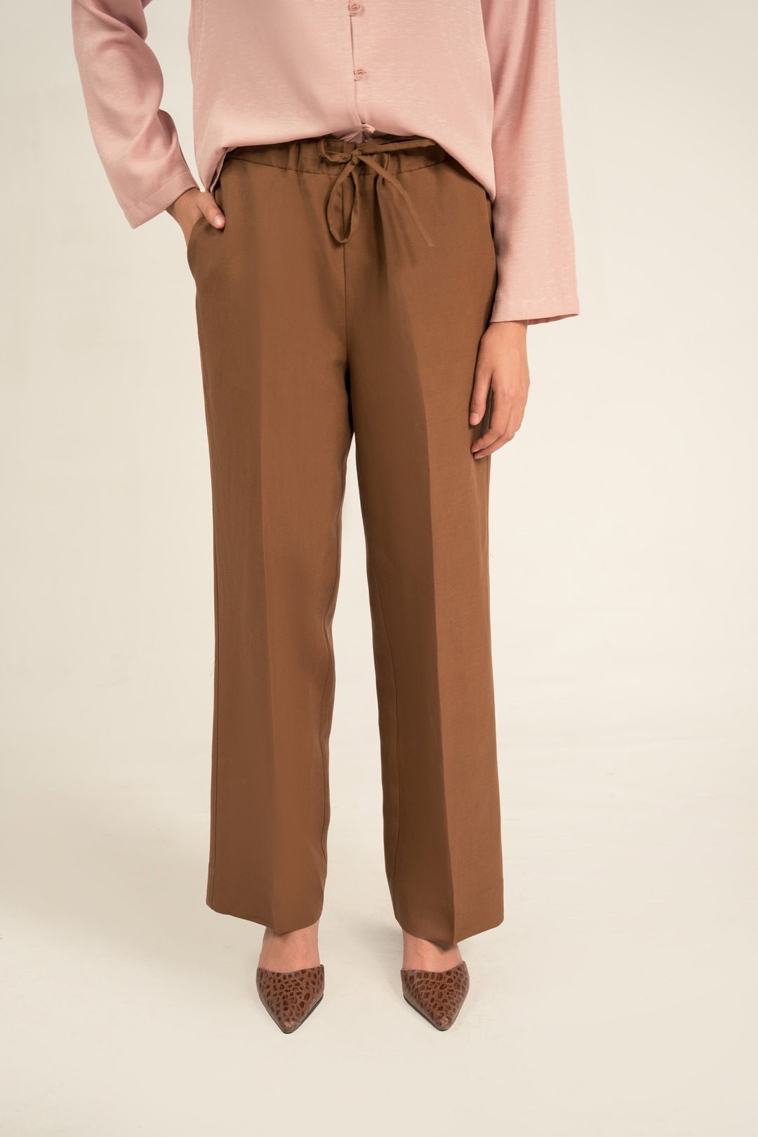 Brown Linen Straight Fit Trouser