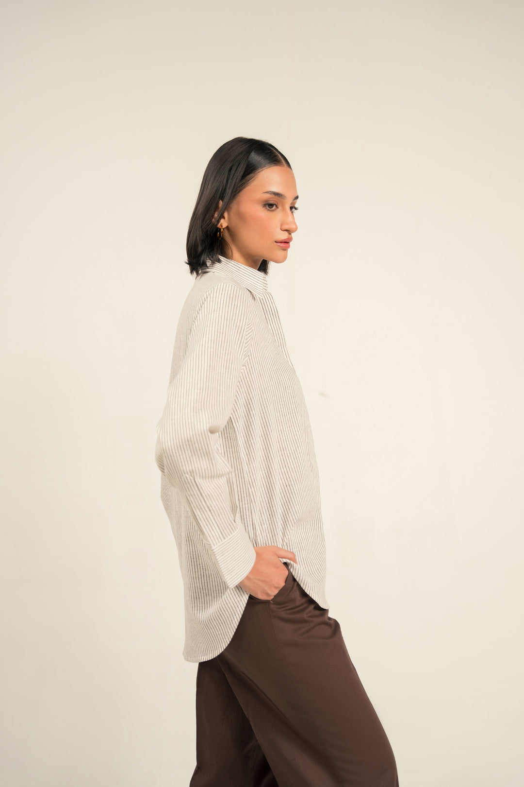 Brown Striped Linen Shirt