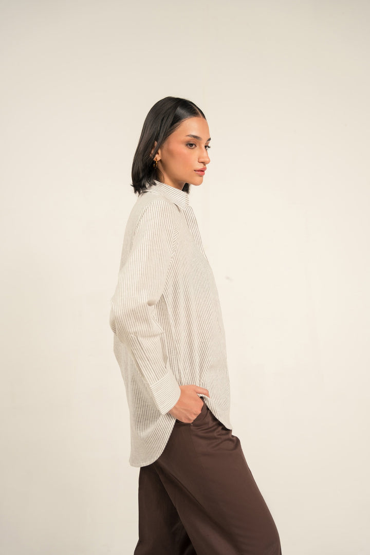 Brown Striped Linen Shirt