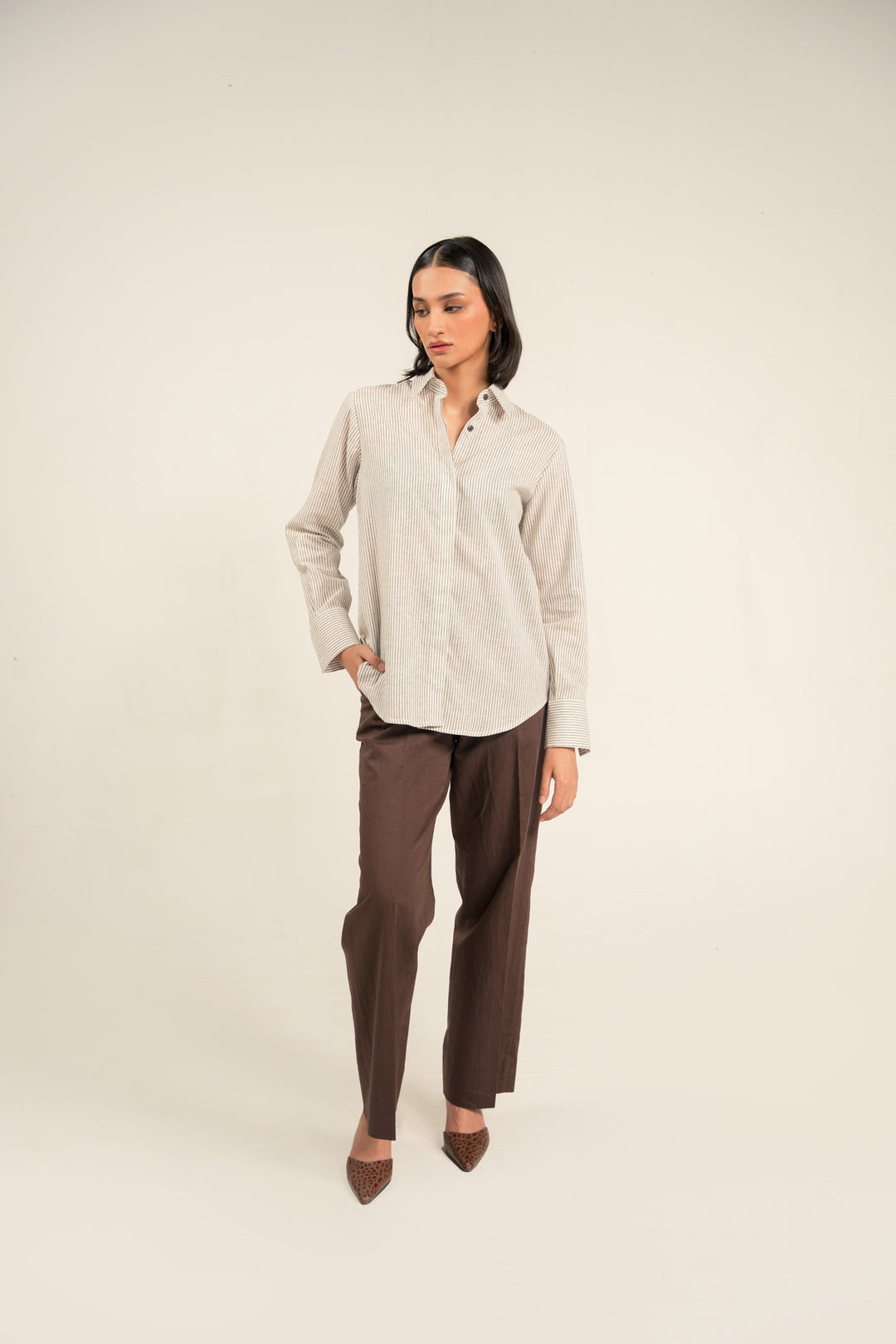 Brown Striped Linen Shirt