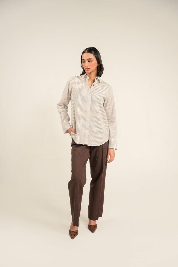 Brown Striped Linen Shirt