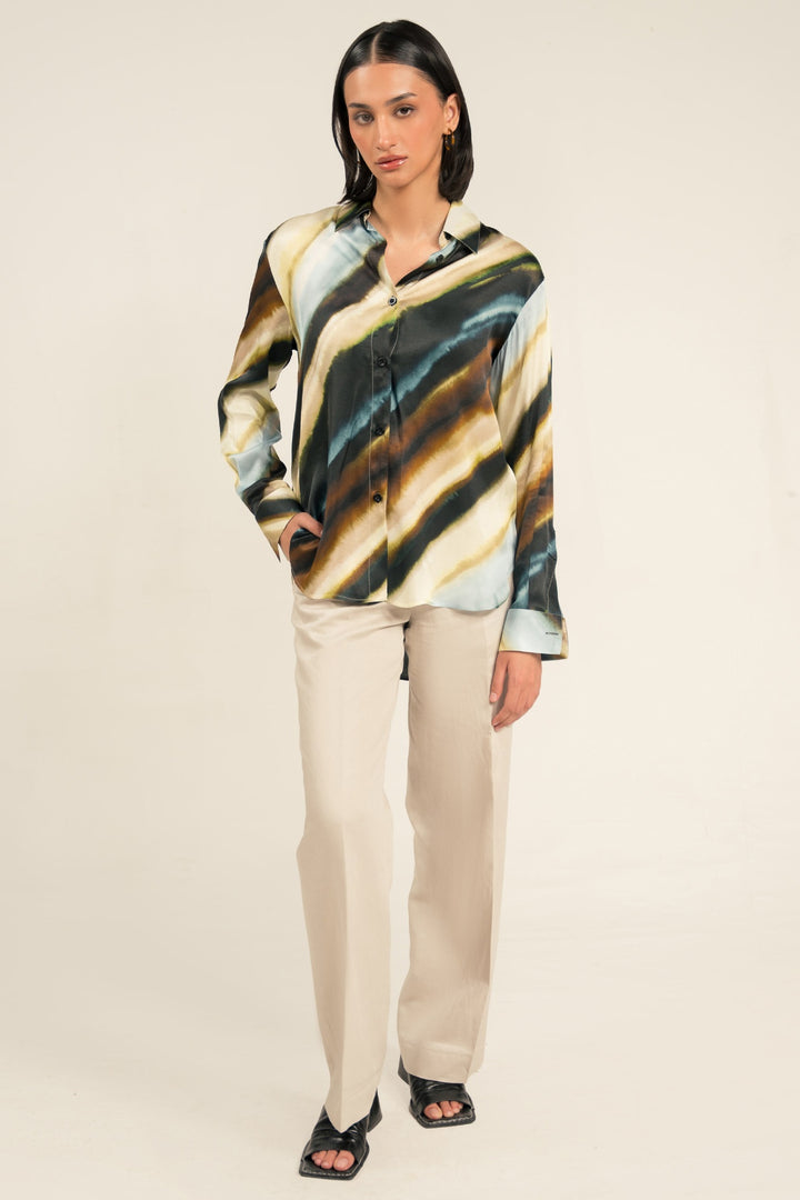 Cream Linen Wide Leg Trouser