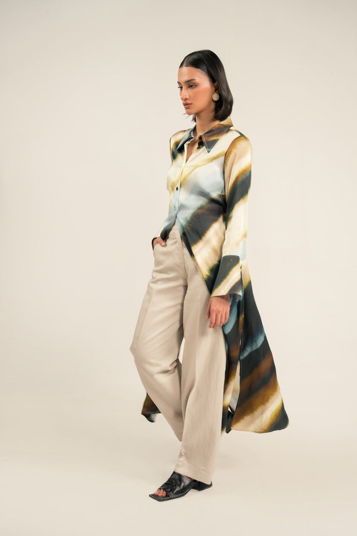Cream Linen Wide Leg Trouser