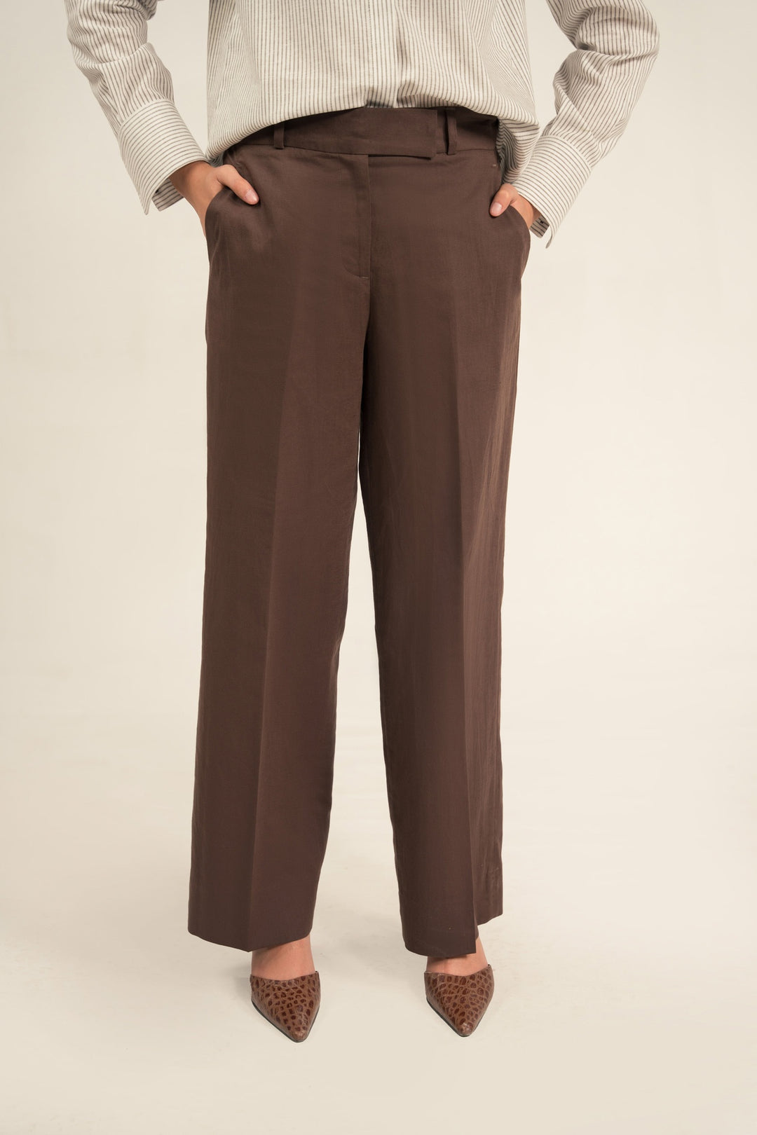 Mocha Linen Wide Leg Trouser