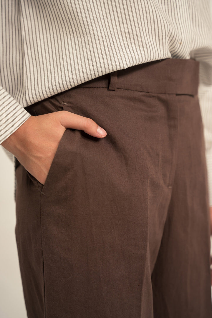 Mocha Linen Wide Leg Trouser