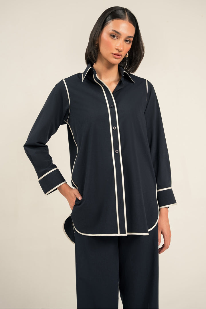 Navy Blue Co-Ord Set With Contrast Piping
