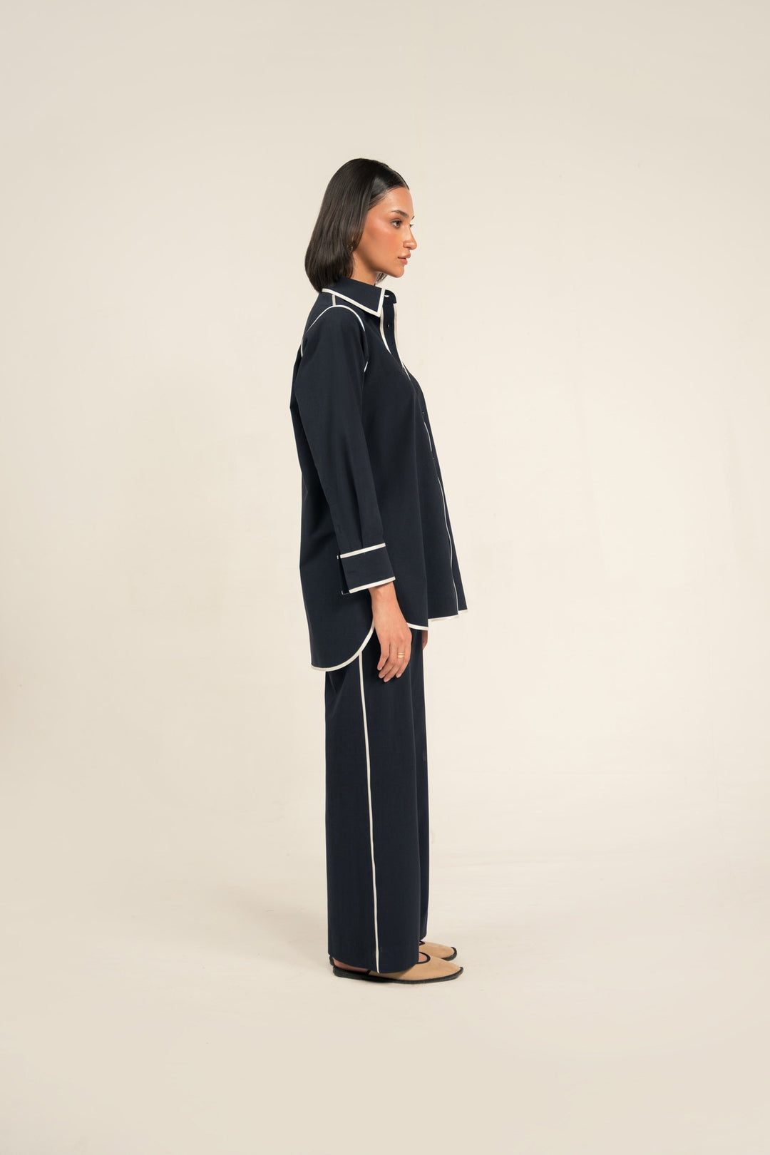 Navy Blue Co-Ord Set With Contrast Piping