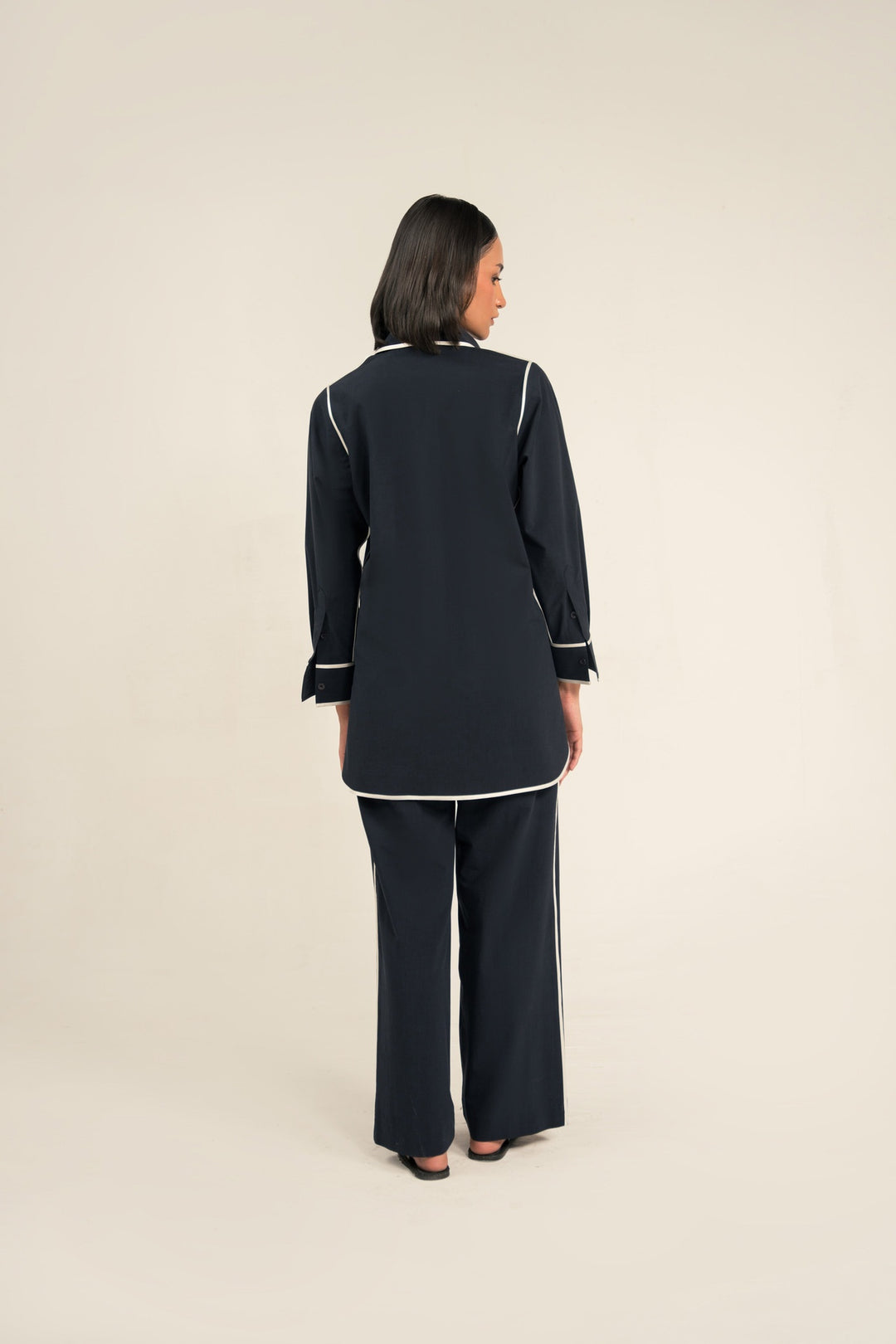 Navy Blue Co-Ord Set With Contrast Piping