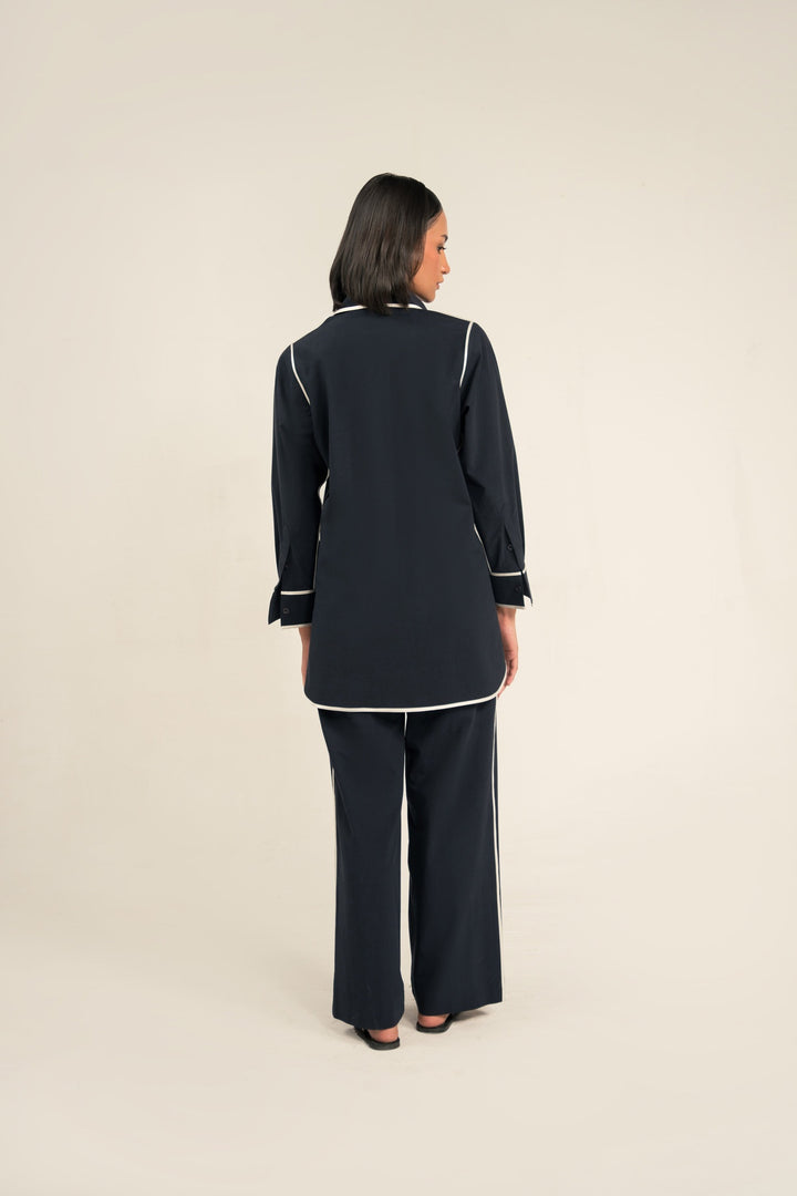 Navy Blue Co-Ord Set With Contrast Piping