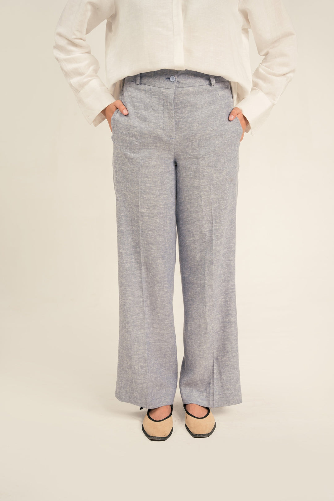 Sky Blue Linen Wide Leg Trouser