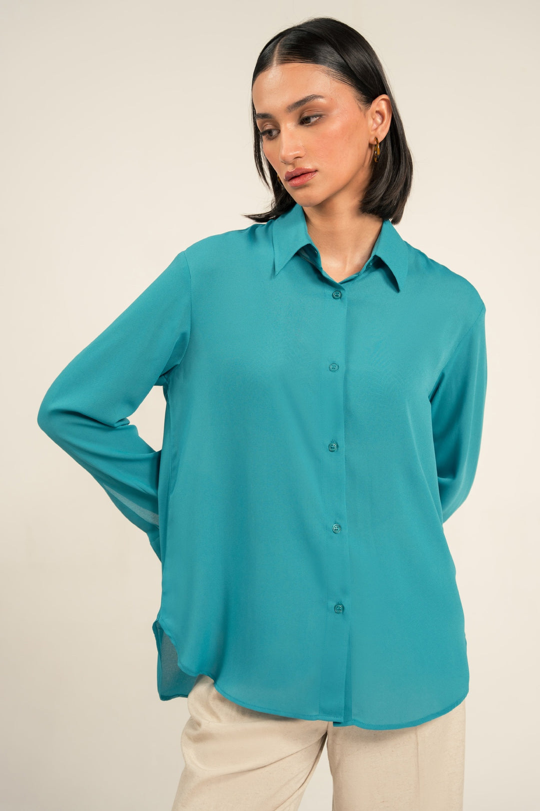 Teel Green Flowy Relaxed Fit Shirt