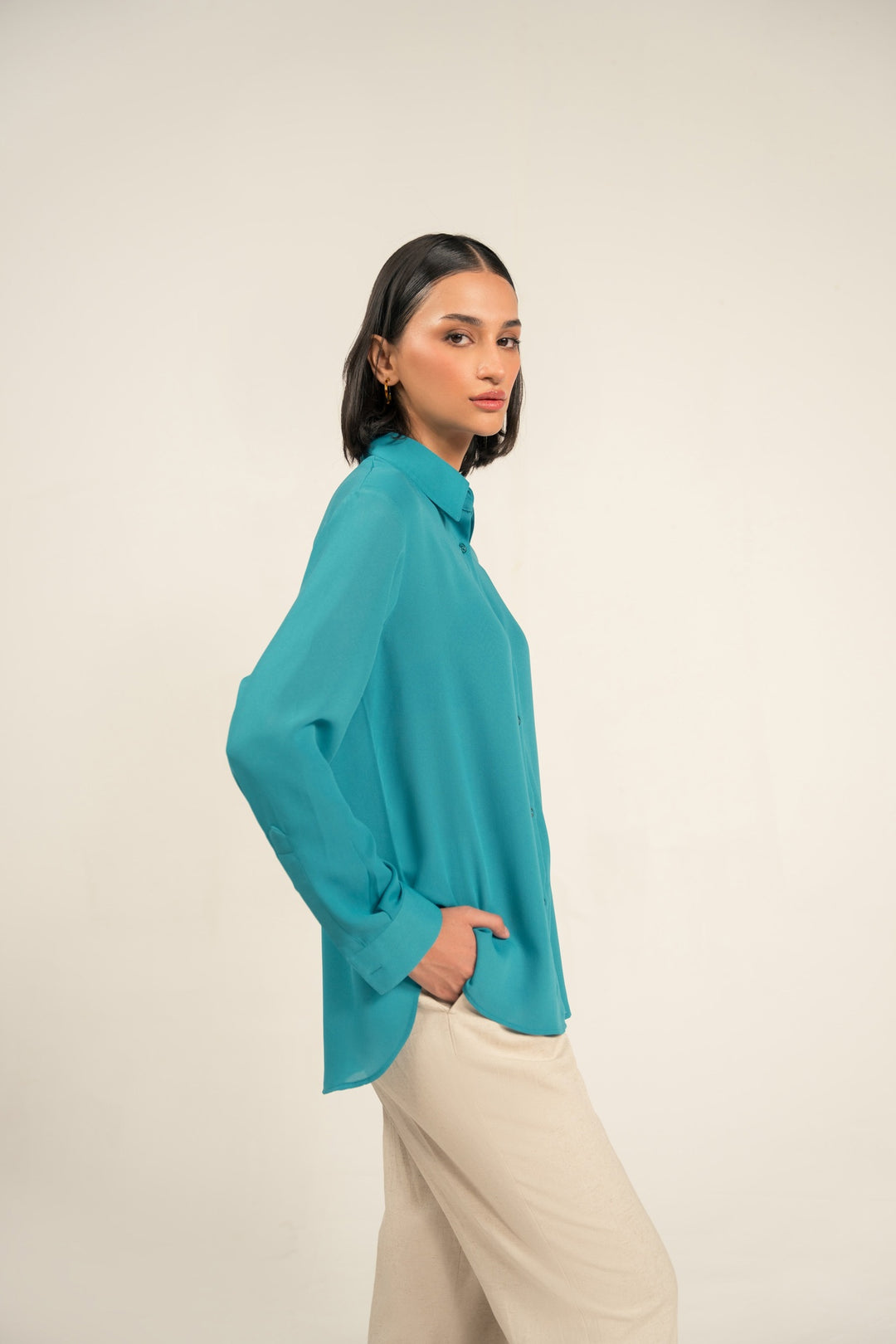Teel Green Flowy Relaxed Fit Shirt