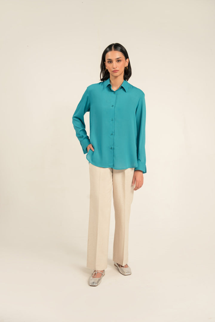 Teel Green Flowy Relaxed Fit Shirt