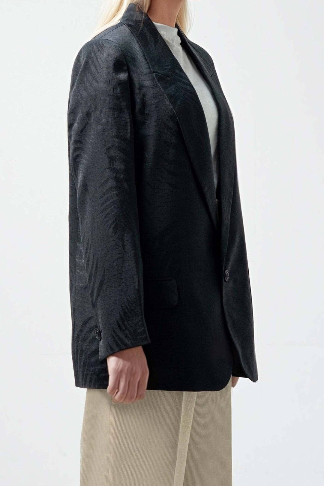 Black Self Printed Blazer