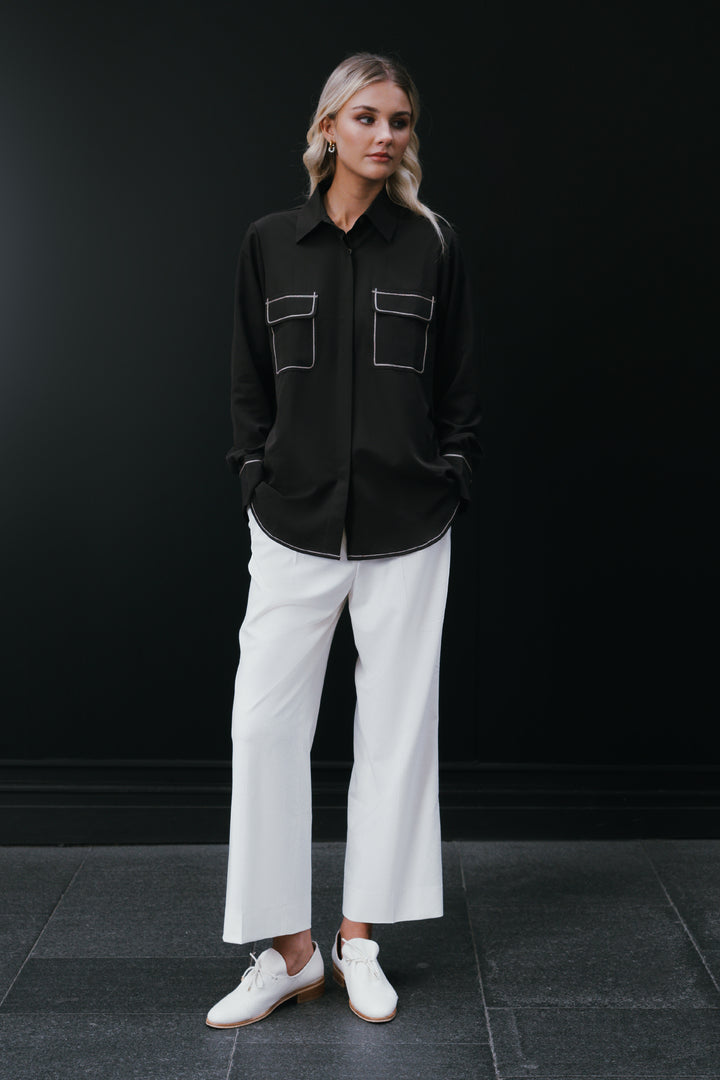 Offwhite Cropped Wide Leg Trouser