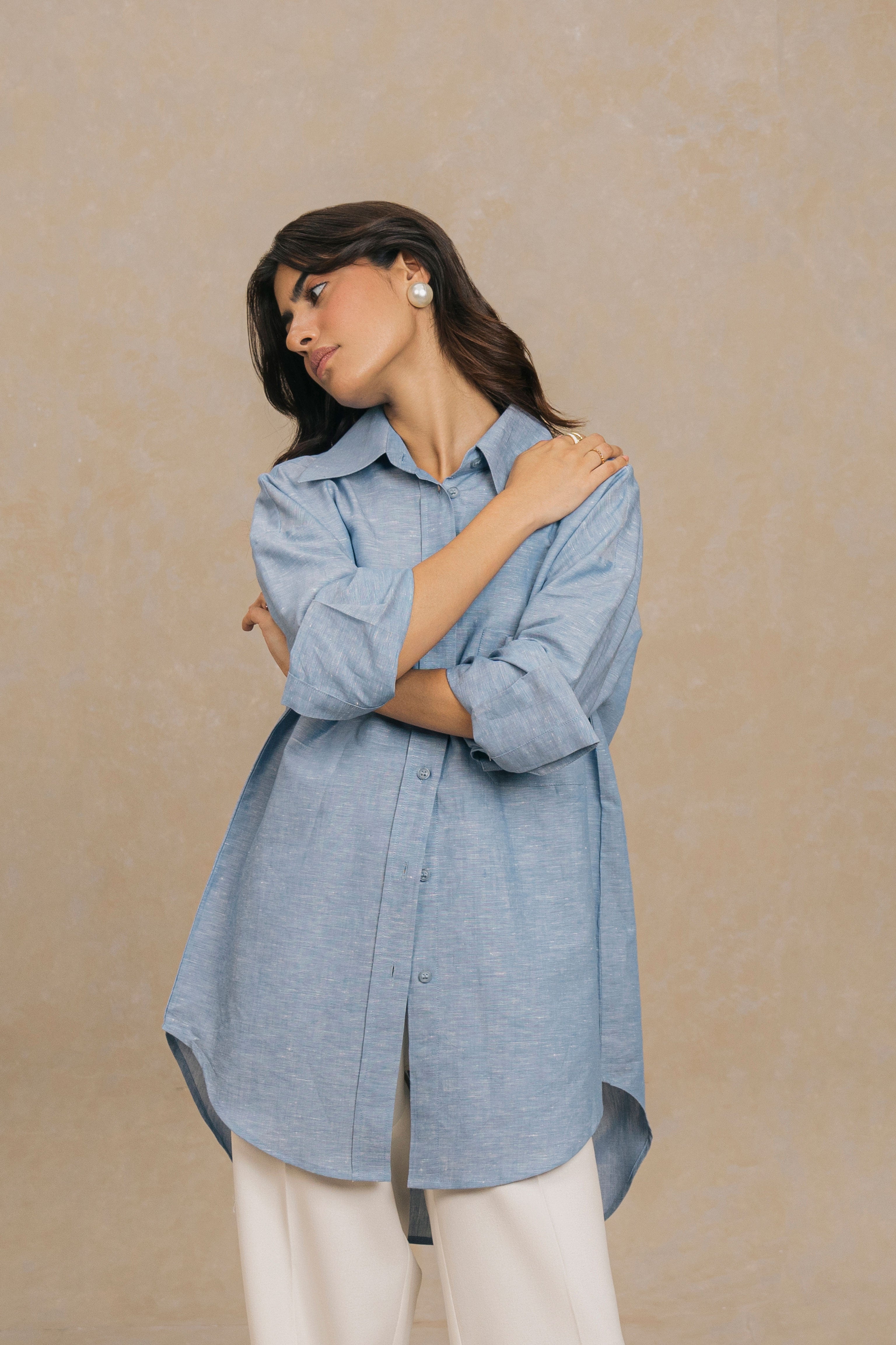 Blue Linen Shirt in Pakistan