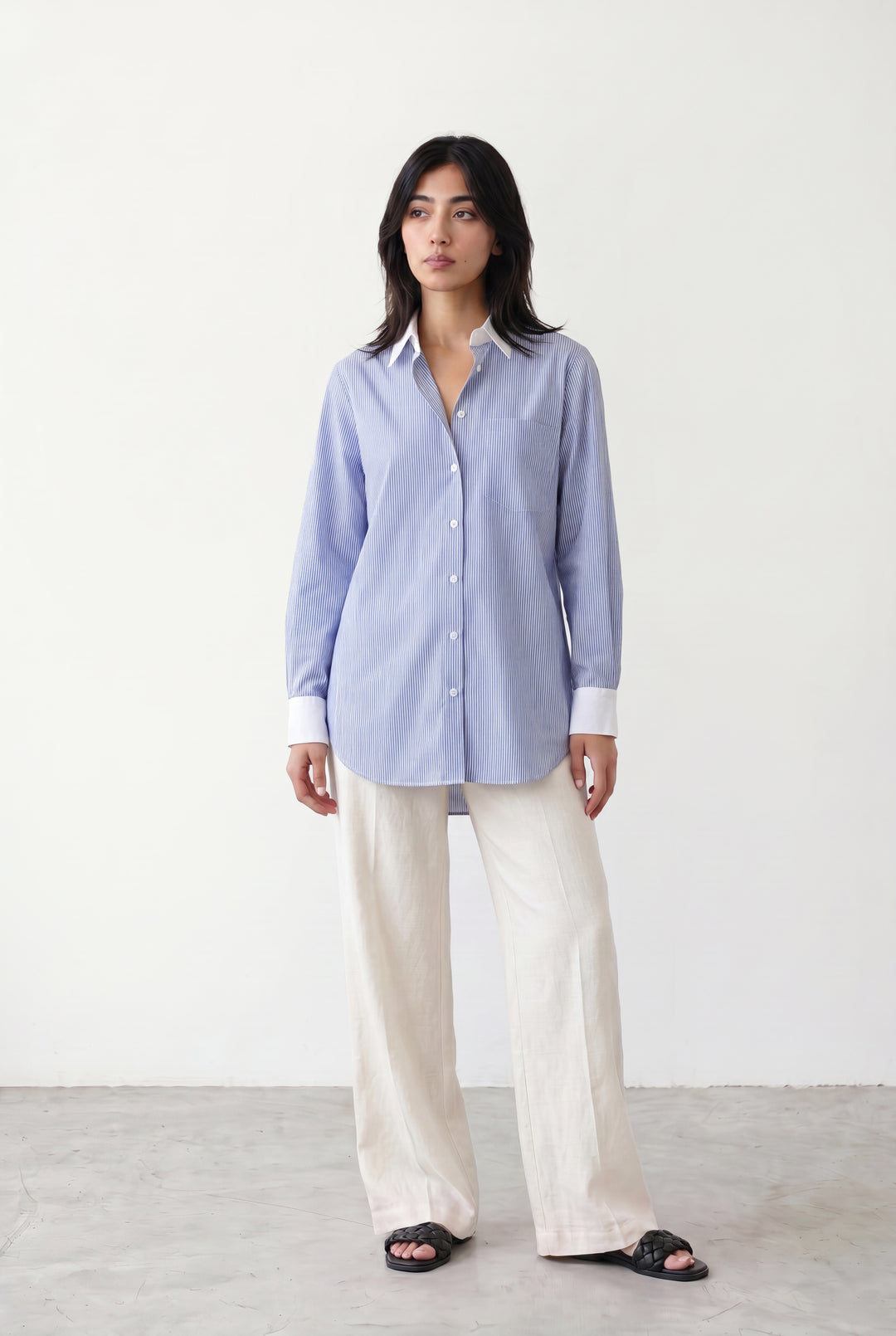 Blue  Shirt With Contrast Detail