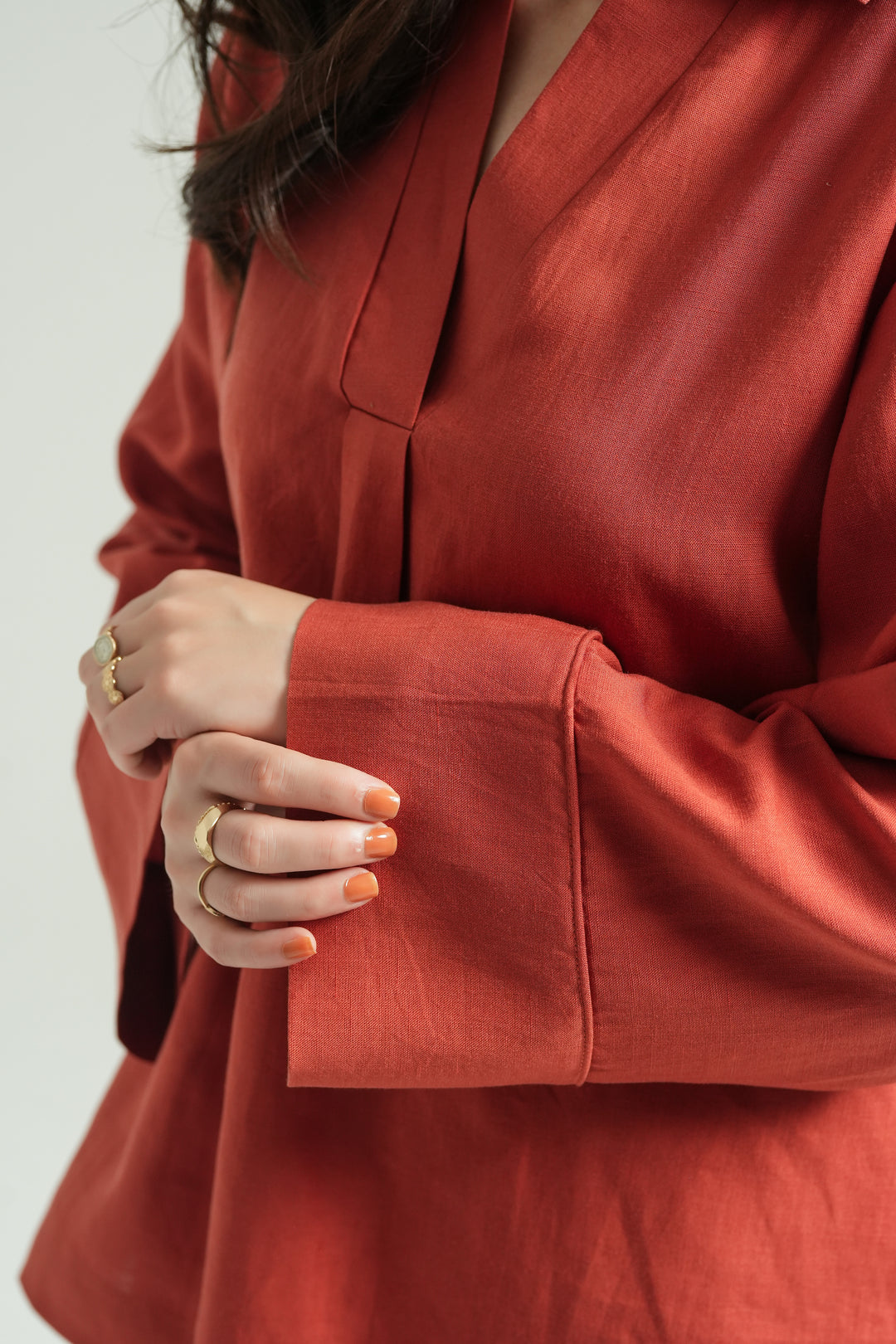 Terracota Linen V- Neck Co-ord Set