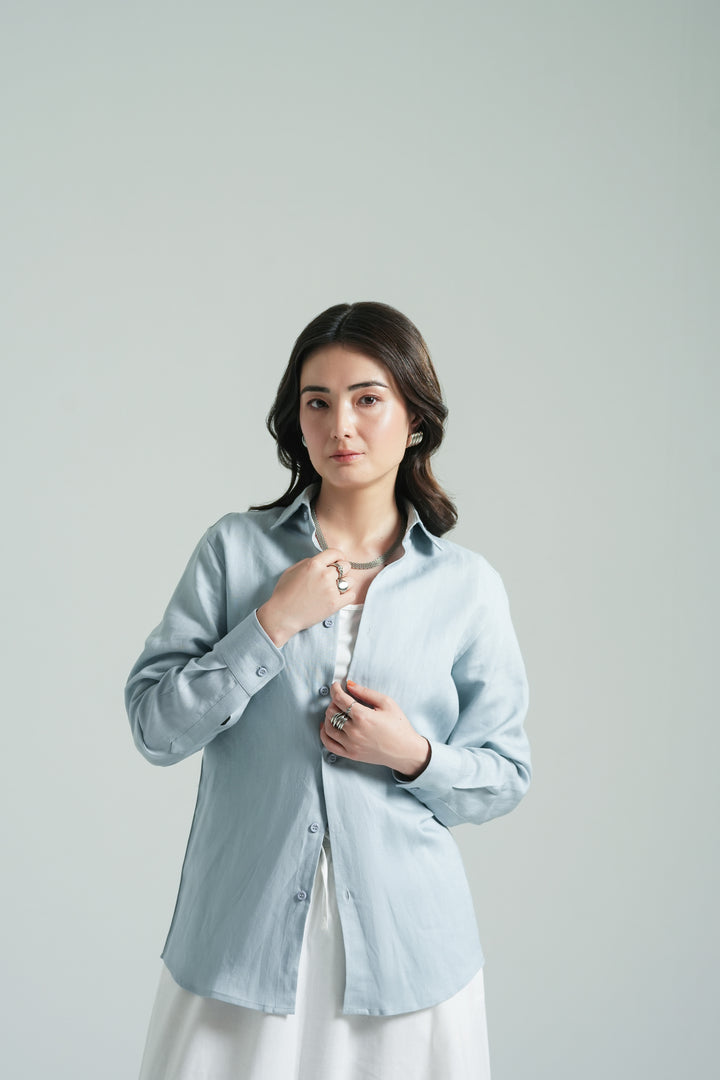 Ice Blue Linen Shirt