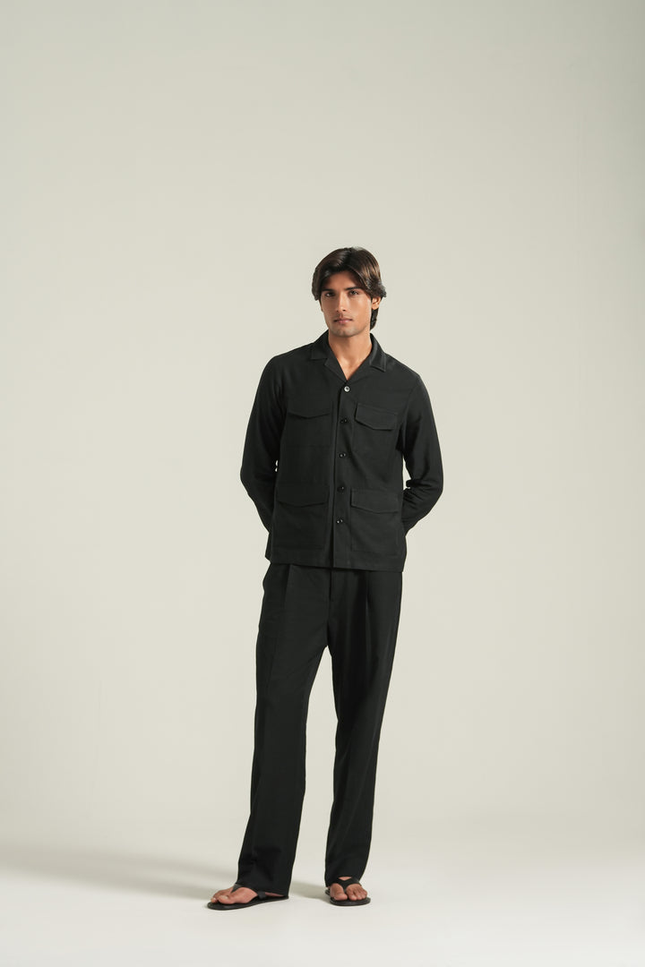 Black Linen Safari Shirt