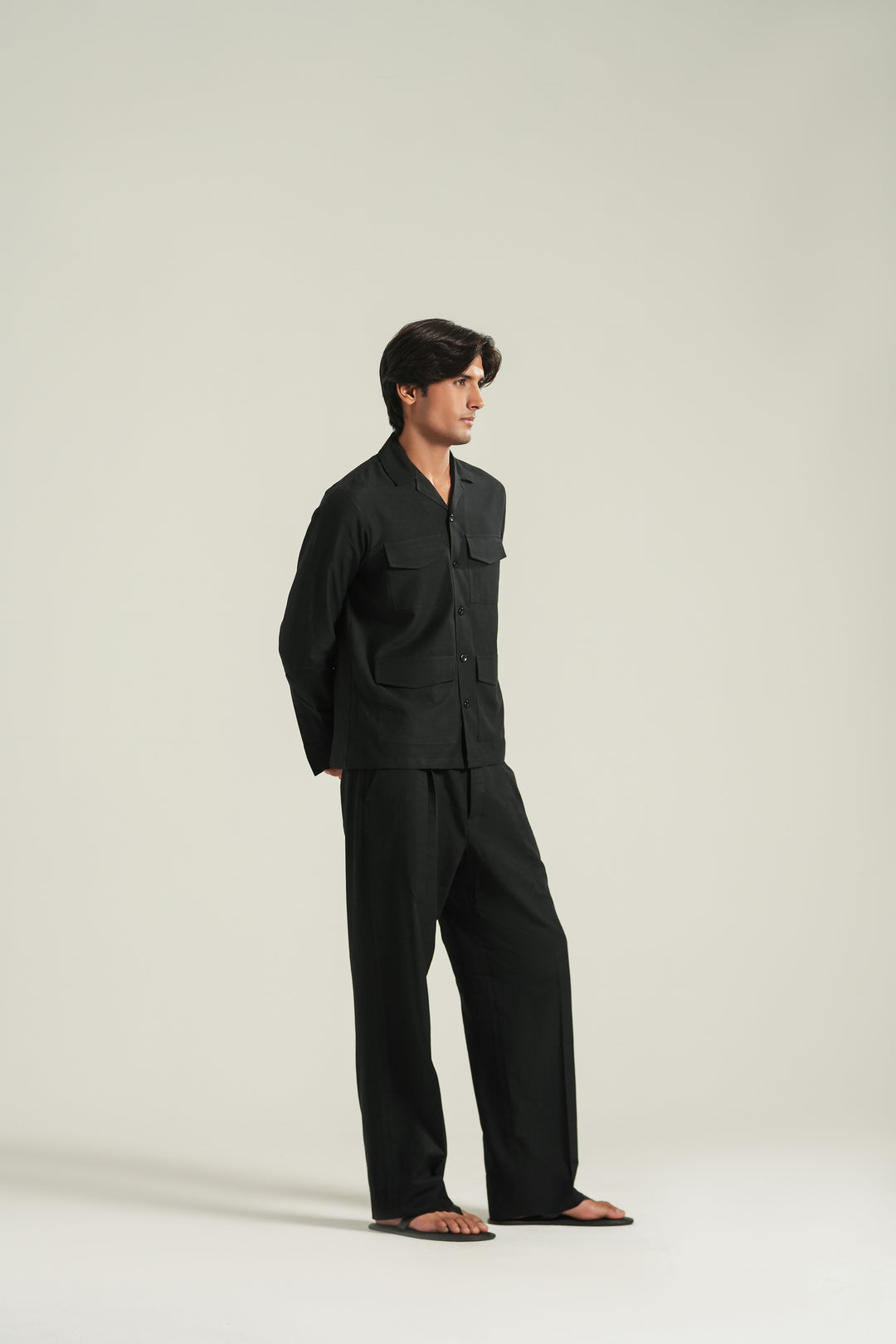 Black Linen Safari Shirt