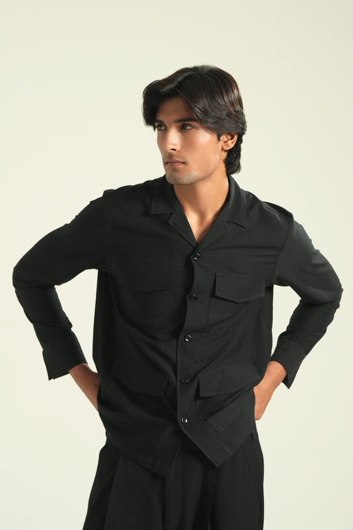 Black Linen Safari Shirt
