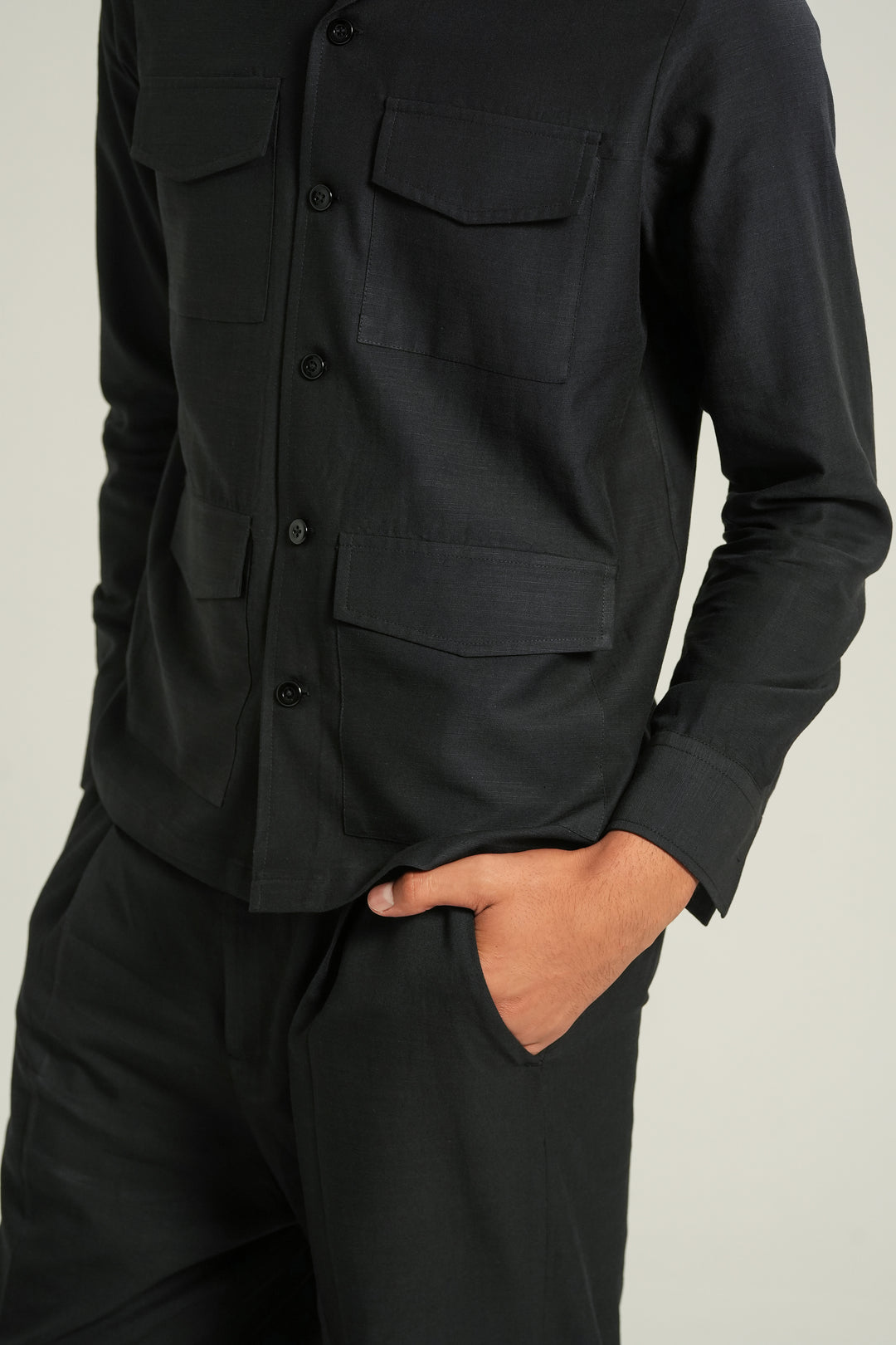 Black Linen Safari Shirt