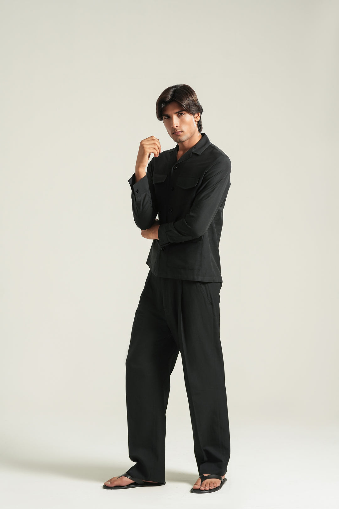 Black Linen Safari Shirt