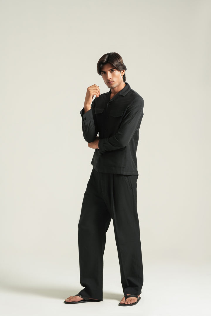 Black Linen Safari Shirt