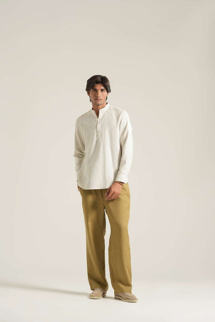 Offwhite Stiped Mao Collar Shirt