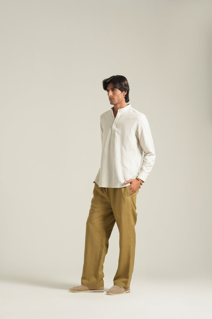 Offwhite Stiped Mao Collar Shirt