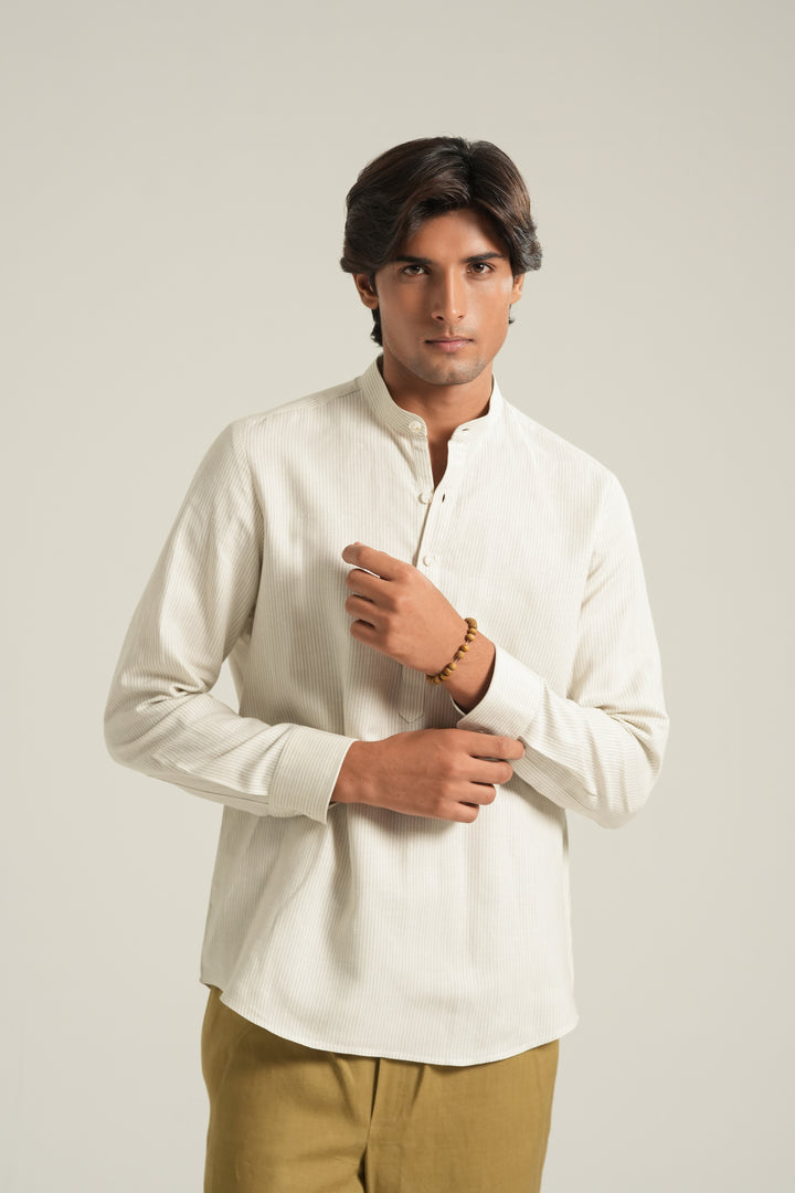 Offwhite Stiped Mao Collar Shirt