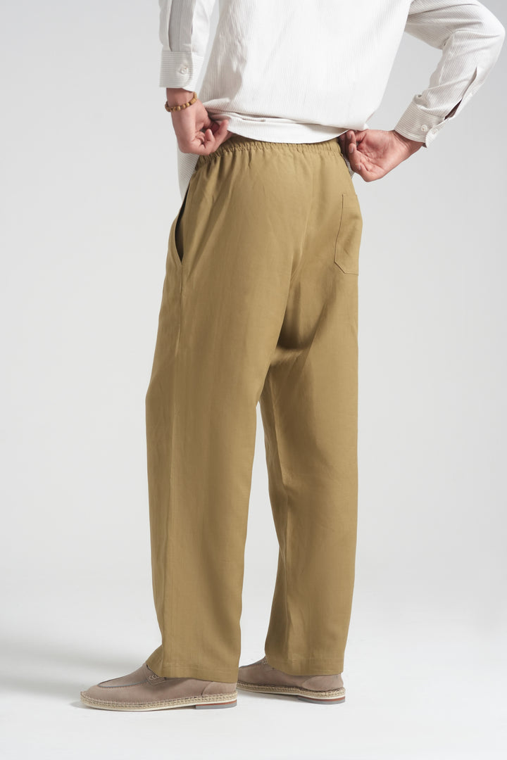 Olive Mustard Linen Loose Fit Trouser