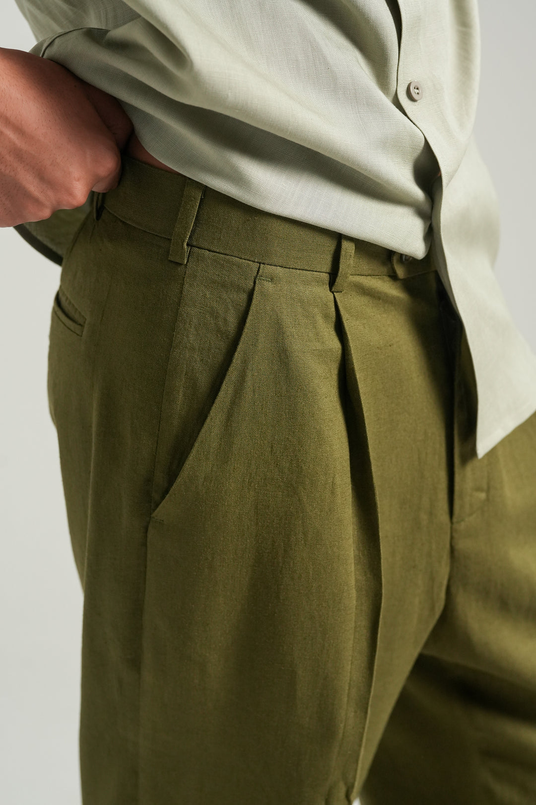 Olive Linen Straight Fit  Trouser
