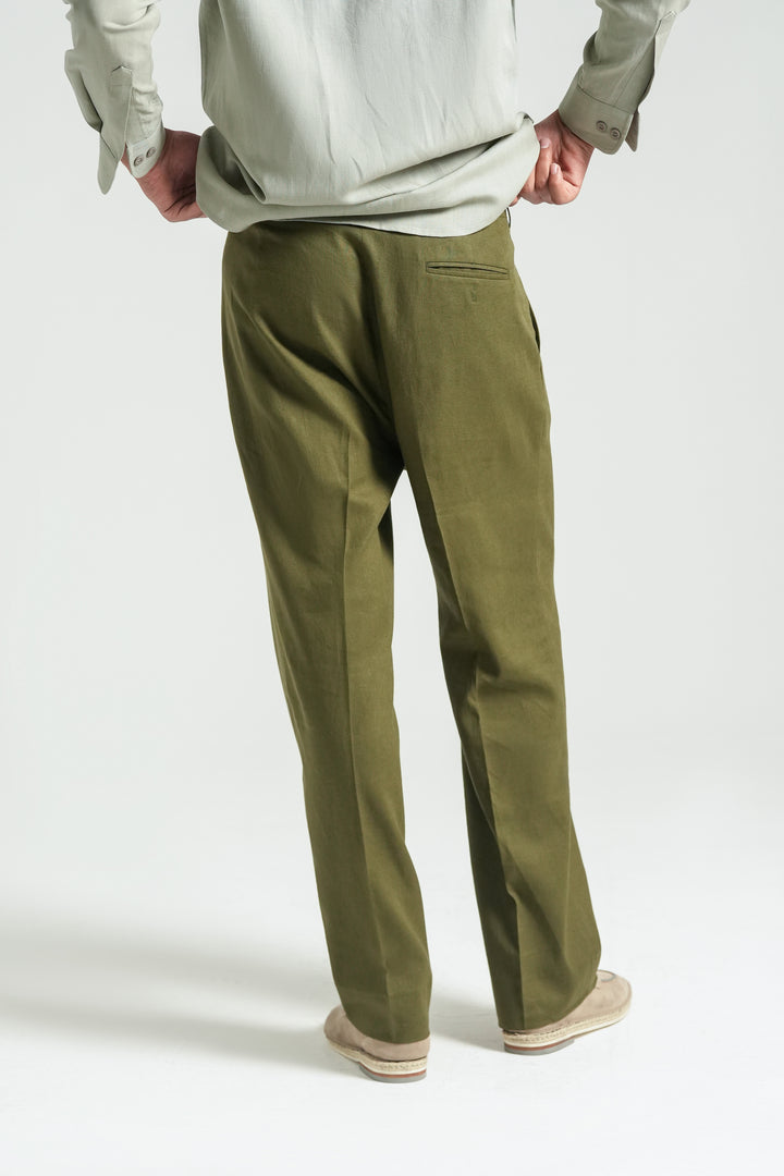 Olive Linen Straight Fit  Trouser