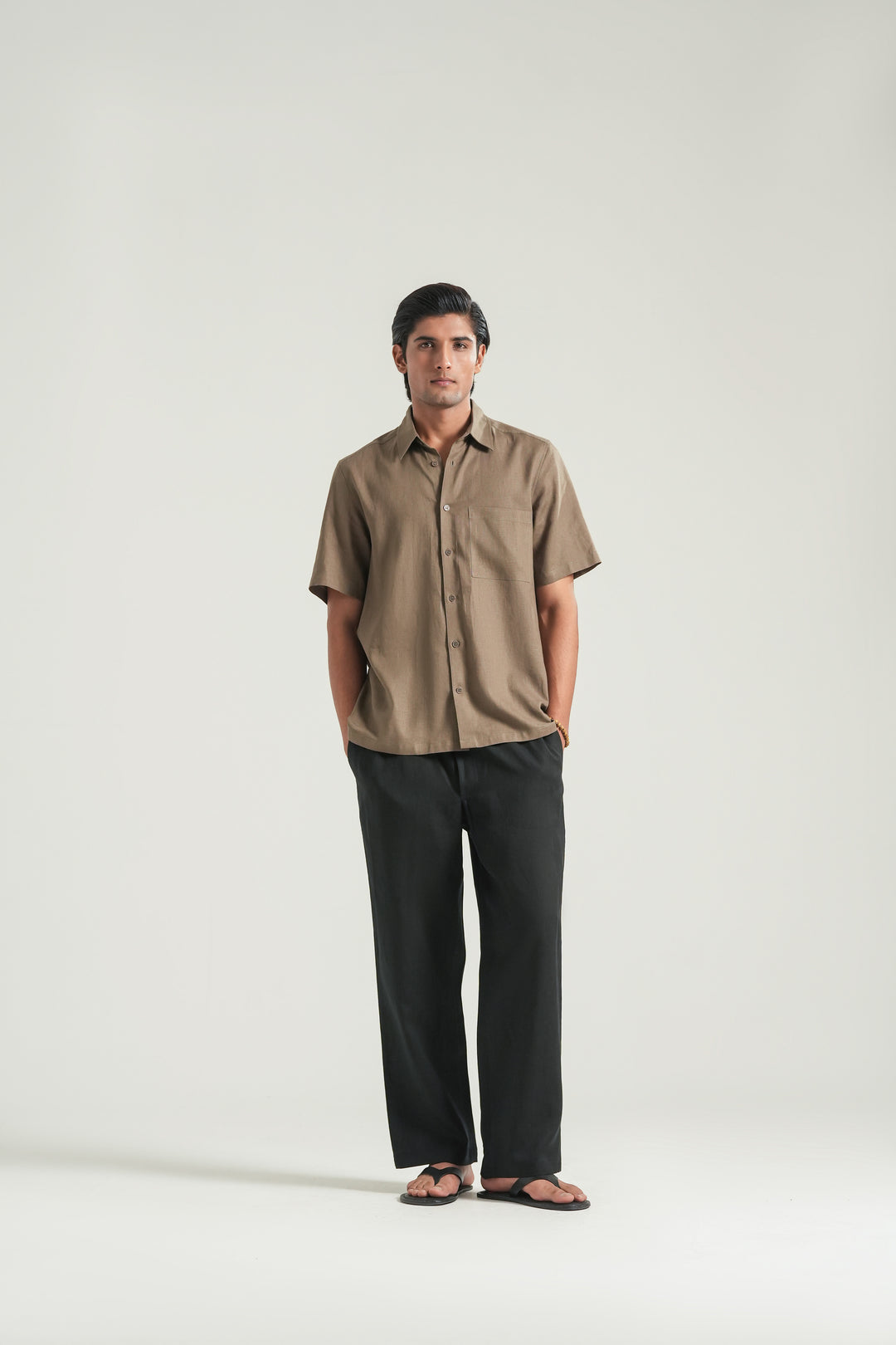 Brown Short Sleeves Linen Shirt