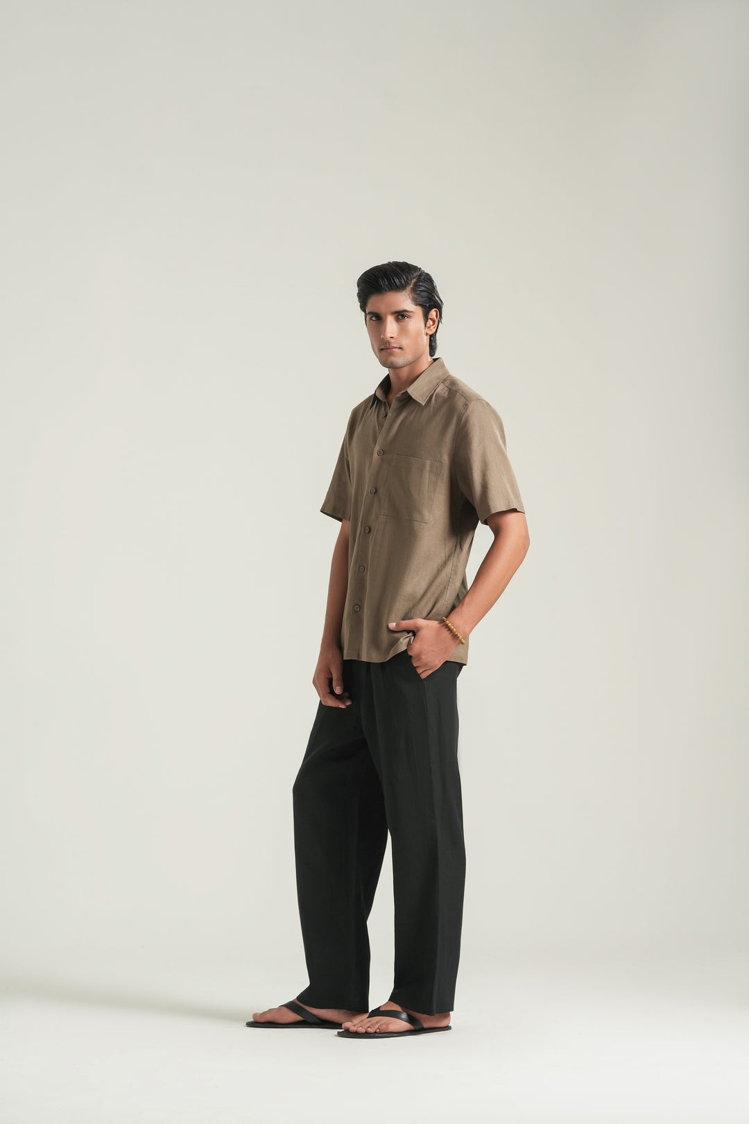 Brown Short Sleeves Linen Shirt