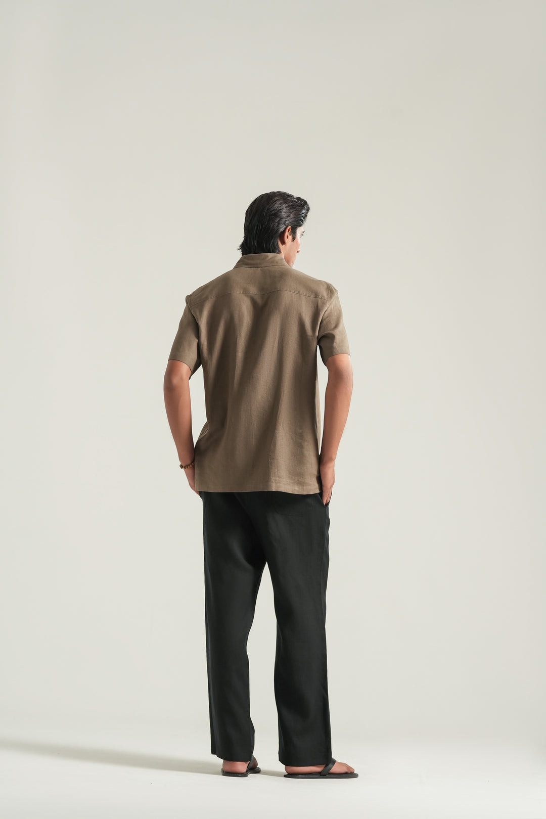 Brown Short Sleeves Linen Shirt