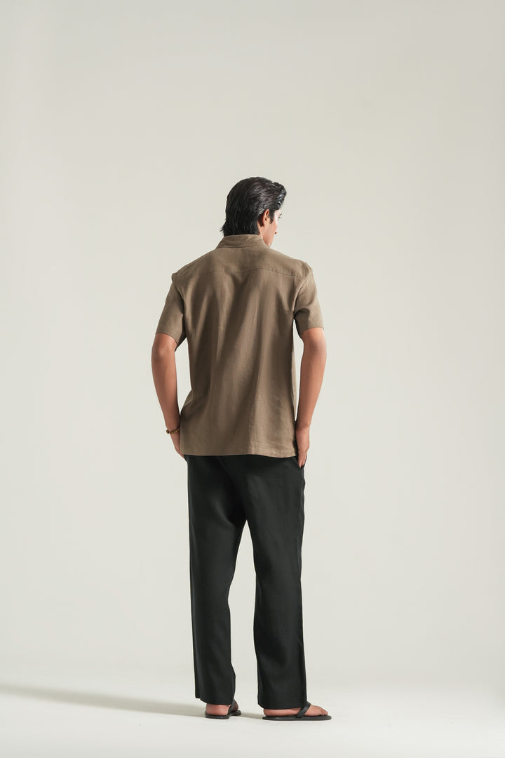 Brown Short Sleeves Linen Shirt